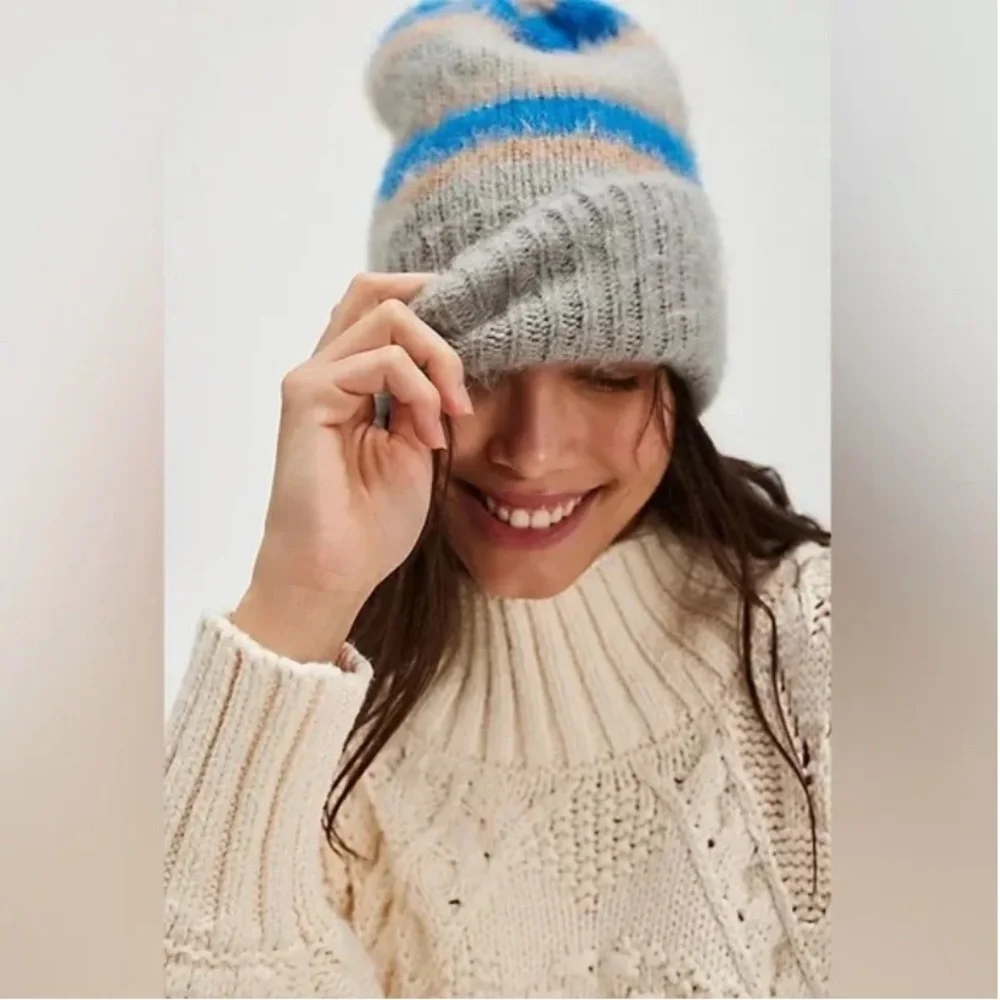 FREE PEOPLE Groove Fuzzy Stripe Beanie NWT